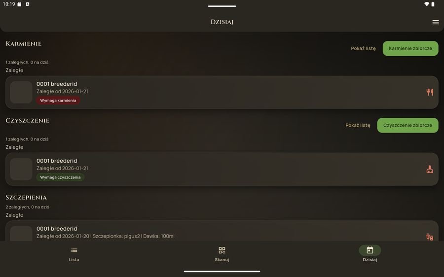 BreederID app screen: today's tasks